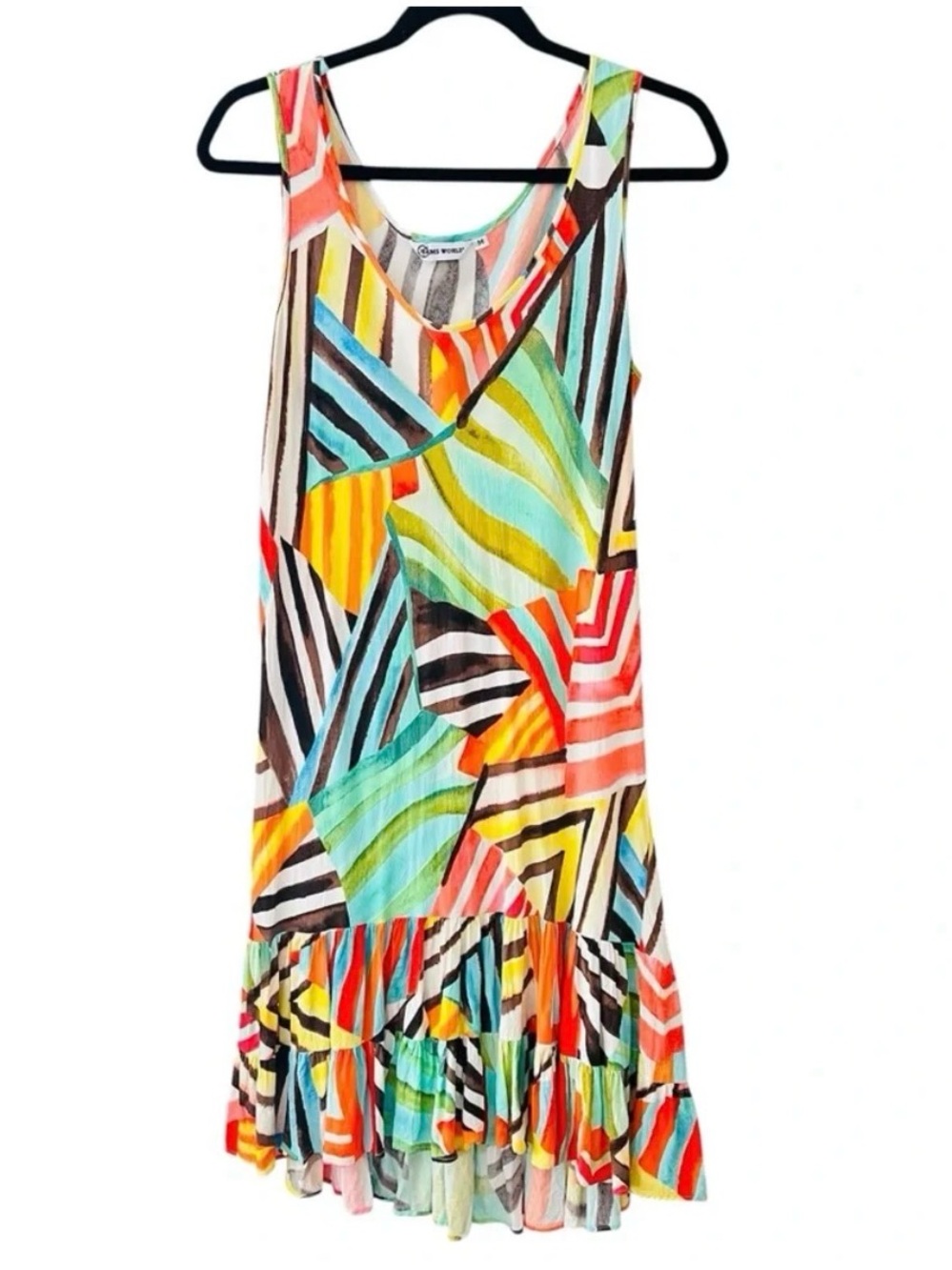 Jams World Hawaii Rustic Trail Print Ruffle My Hem Rayon Tank Dress Medium